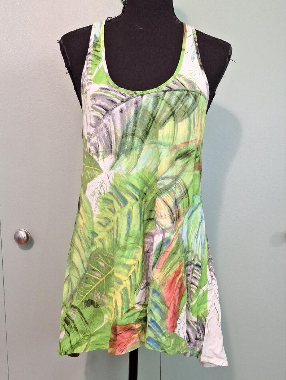 Jams World Green Tropical Floral Leaf Print Tank Top Size Medium